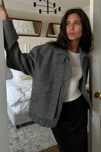 Sarah Herringbone Stand Collar Coat