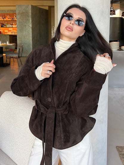 Teresa Belted Suede Trench Coat