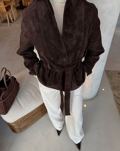 Teresa Belted Suede Trench Coat