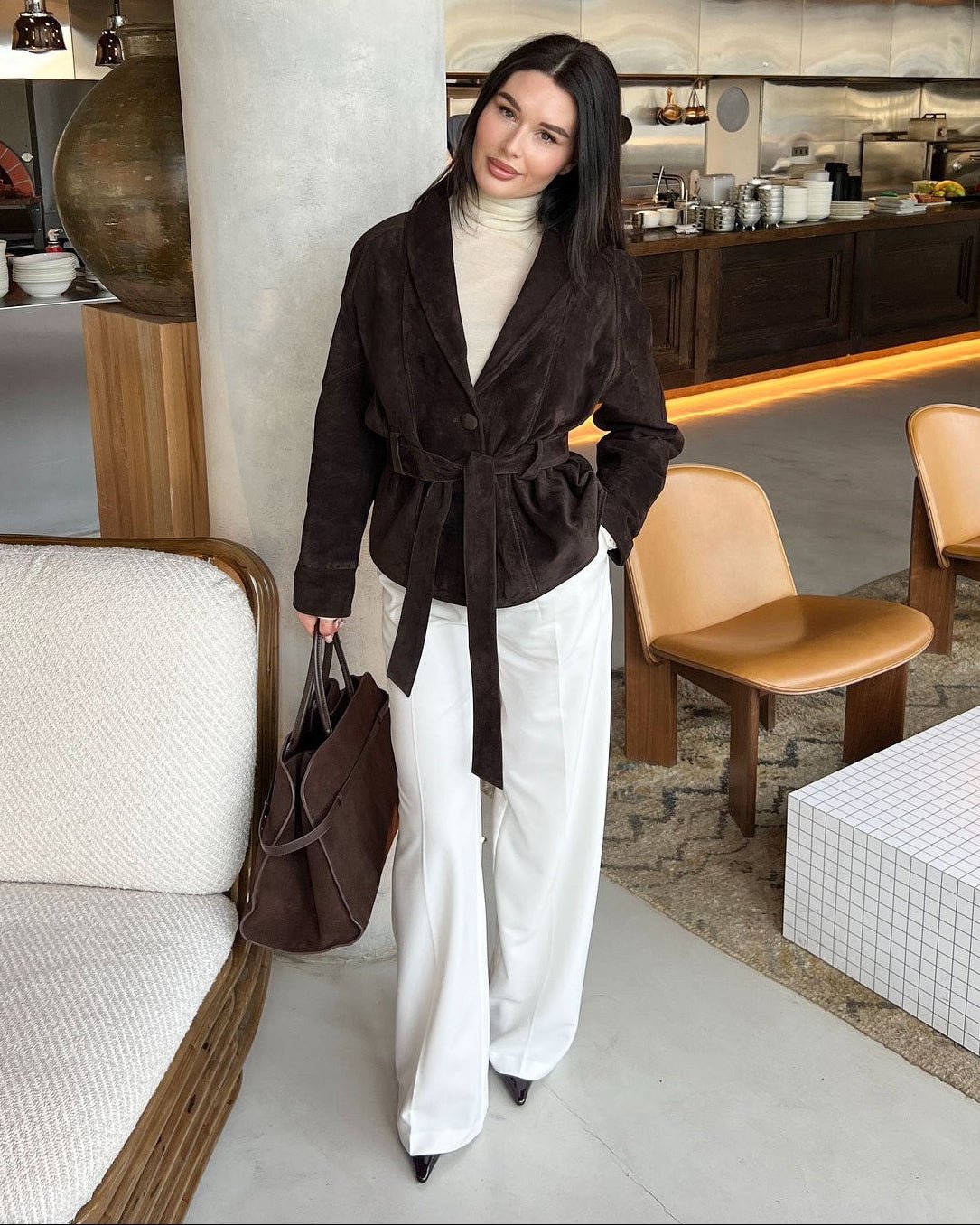 Teresa Belted Suede Trench Coat