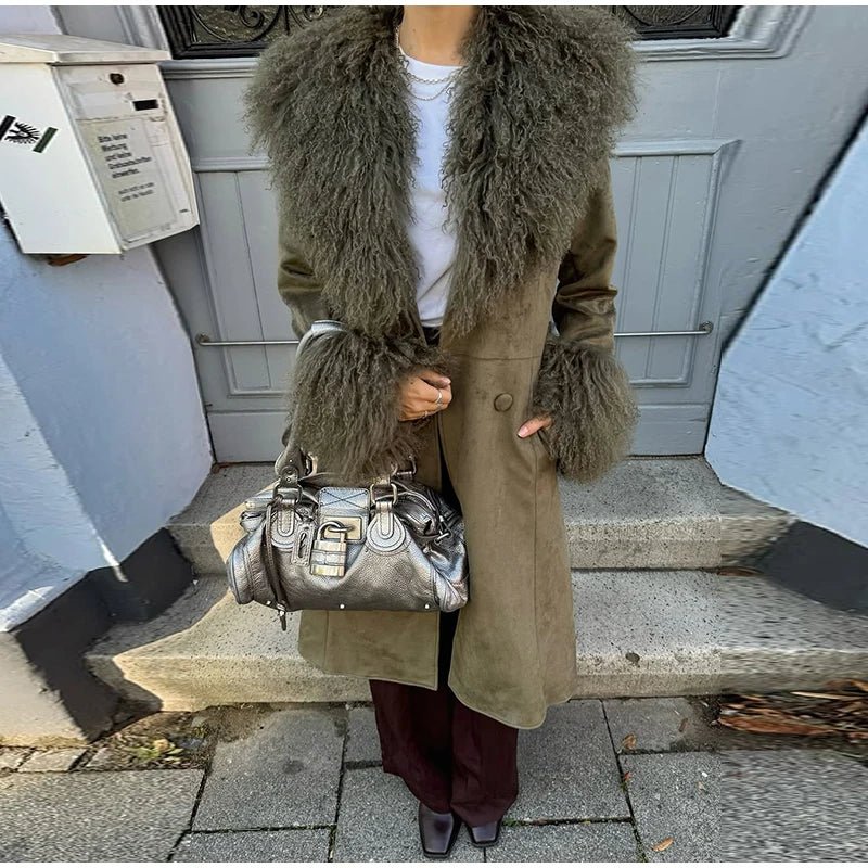 Teresa Patchwork Faux Fur Collar Coat