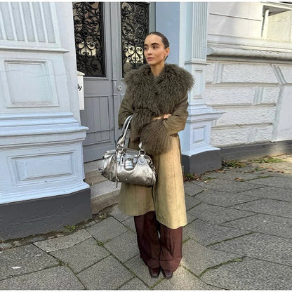 Teresa Patchwork Faux Fur Collar Coat
