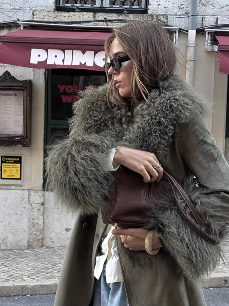 Teresa Patchwork Faux Fur Collar Coat