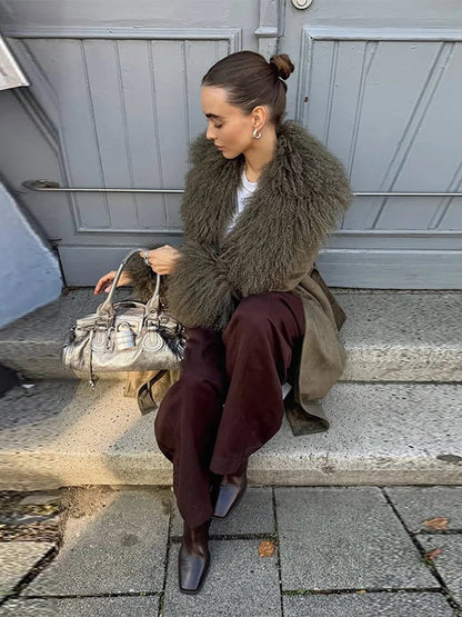Teresa Patchwork Faux Fur Collar Coat