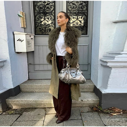 Teresa Patchwork Faux Fur Collar Coat