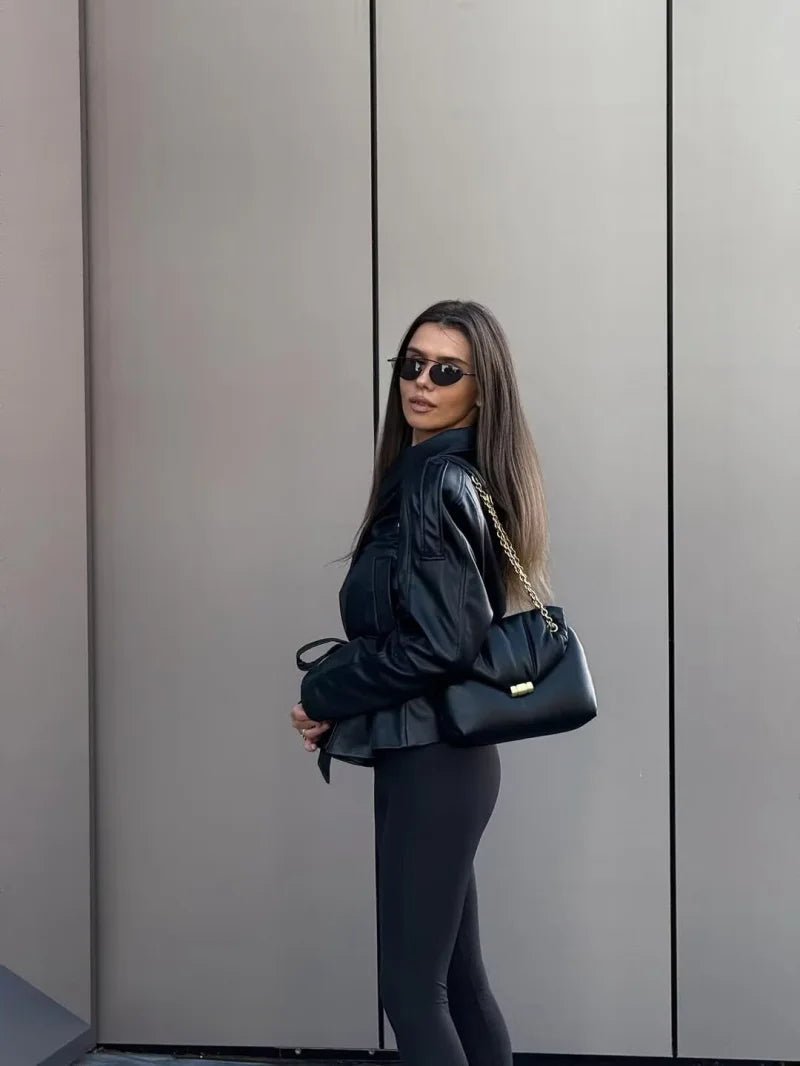 Alma Faux Leather Short Trench Coat