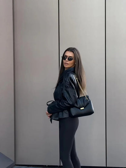 Alma Faux Leather Short Trench Coat