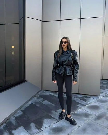 Alma Faux Leather Short Trench Coat