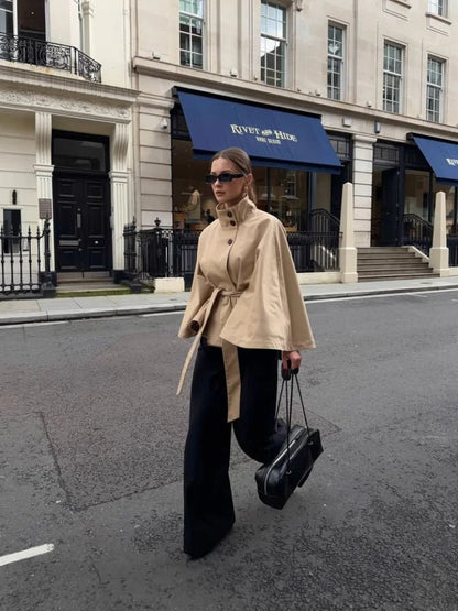 Cape Lace Up Trench Coat