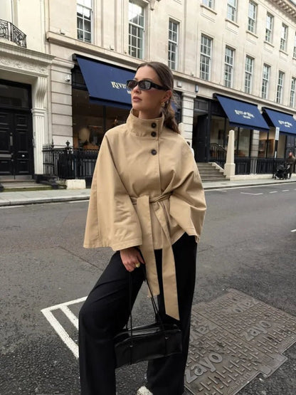 Cape Lace Up Trench Coat