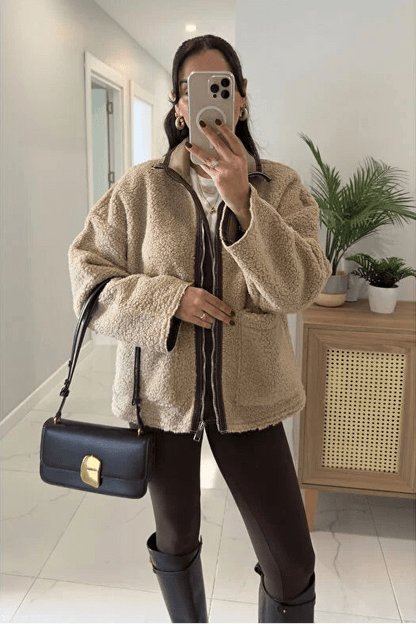 Carol Stand Collar Faux Fur Jacket