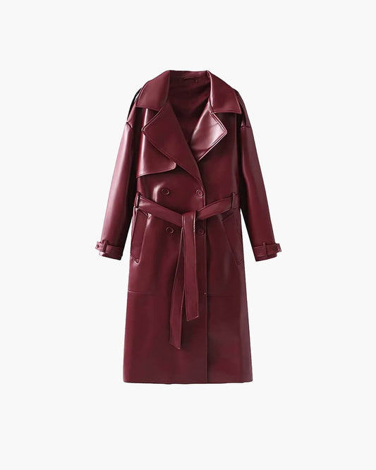 Cassy Faux Leather Maxi Trench Coat
