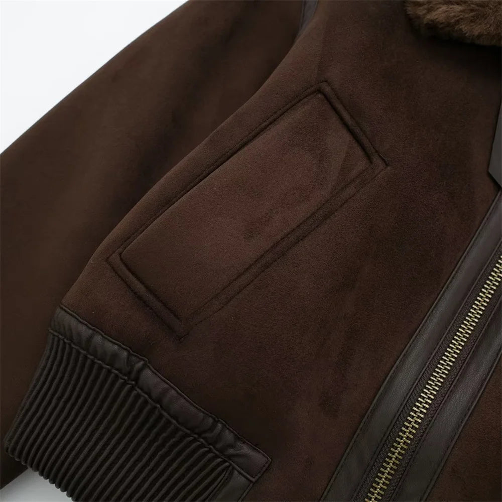 Esme Suede Short Bomber Jacket