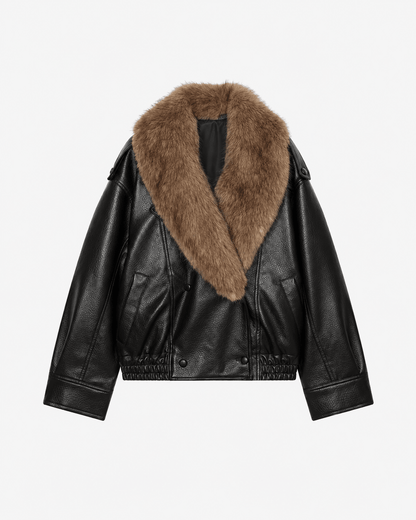 Francesca Faux Leather Jacket with Detachable Fur Collar