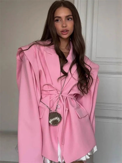 Leandra Wide Sleeves Belted Blazer