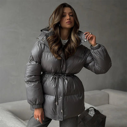 Lorie Drawstring Hooded Puffer Coat