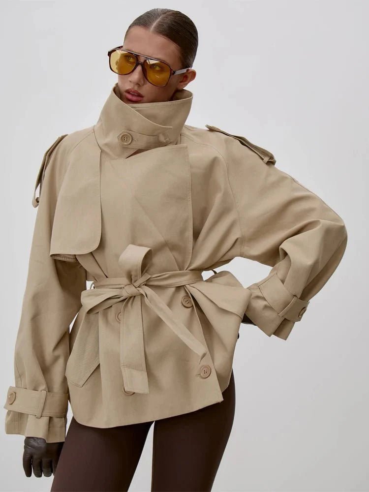 Octavia Lace-Up Stand Collar Trenchcoat