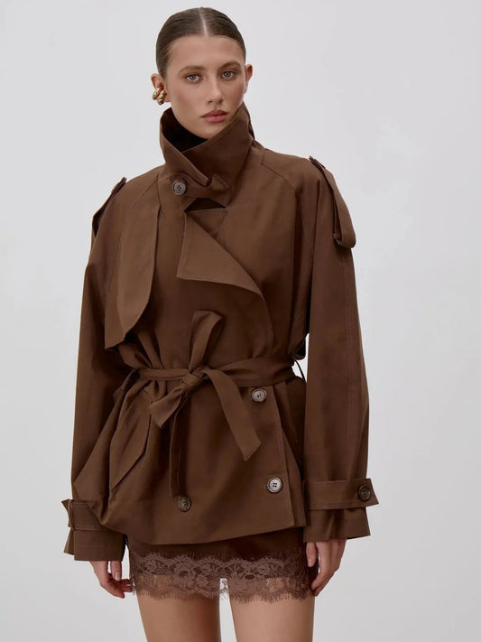 Octavia Lace-Up Stand Collar Trenchcoat