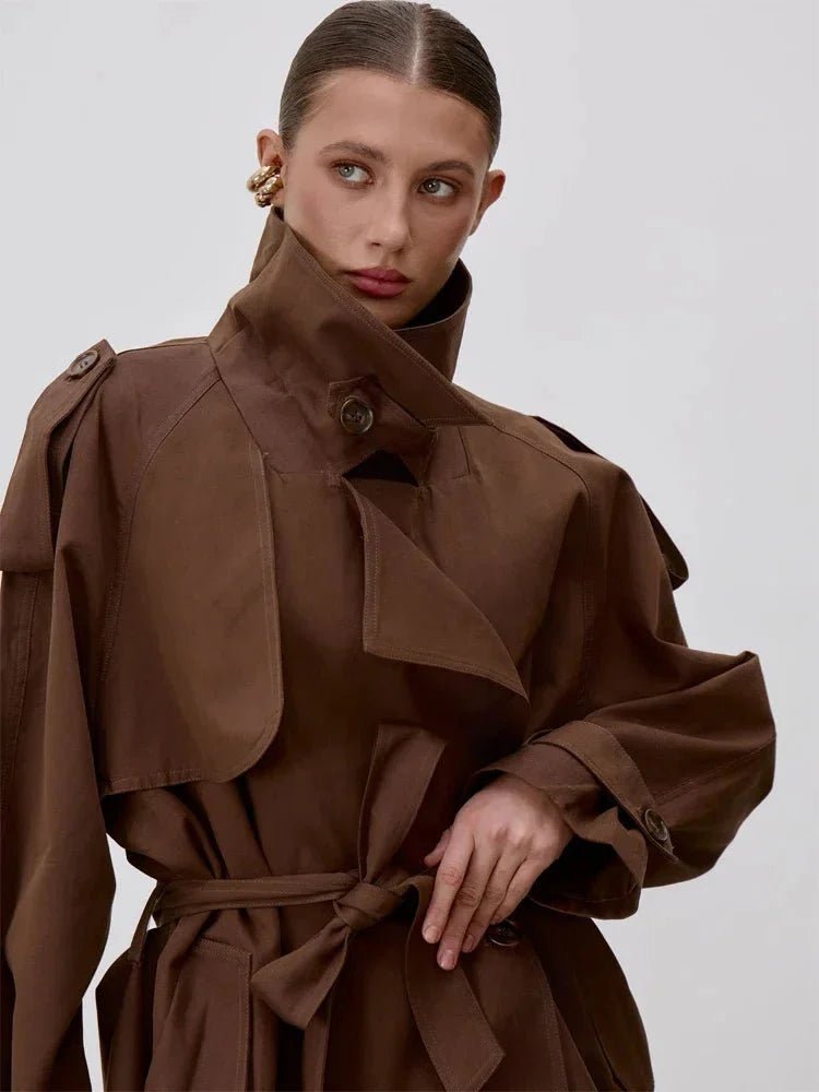 Octavia Lace-Up Stand Collar Trenchcoat