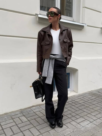 Rachelle Cropped Faux Leather Jacket