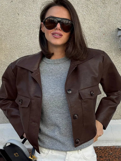Rachelle Cropped Faux Leather Jacket