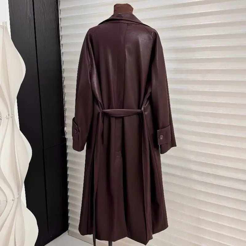 Shiela Faux Leather Maxi Trench Coat