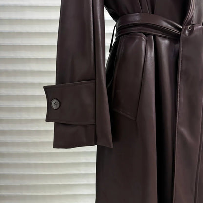Shiela Faux Leather Maxi Trench Coat