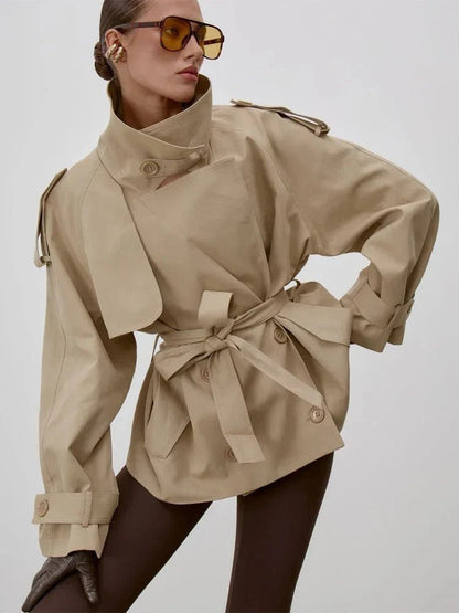 Sonia Lace Up Stand Collar Trenchcoat