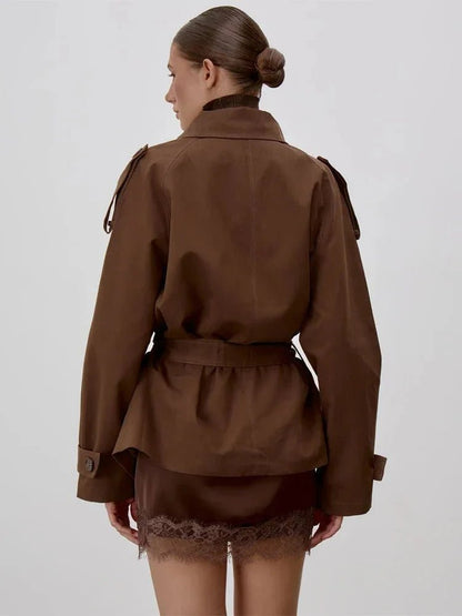 Sonia Lace Up Stand Collar Trenchcoat