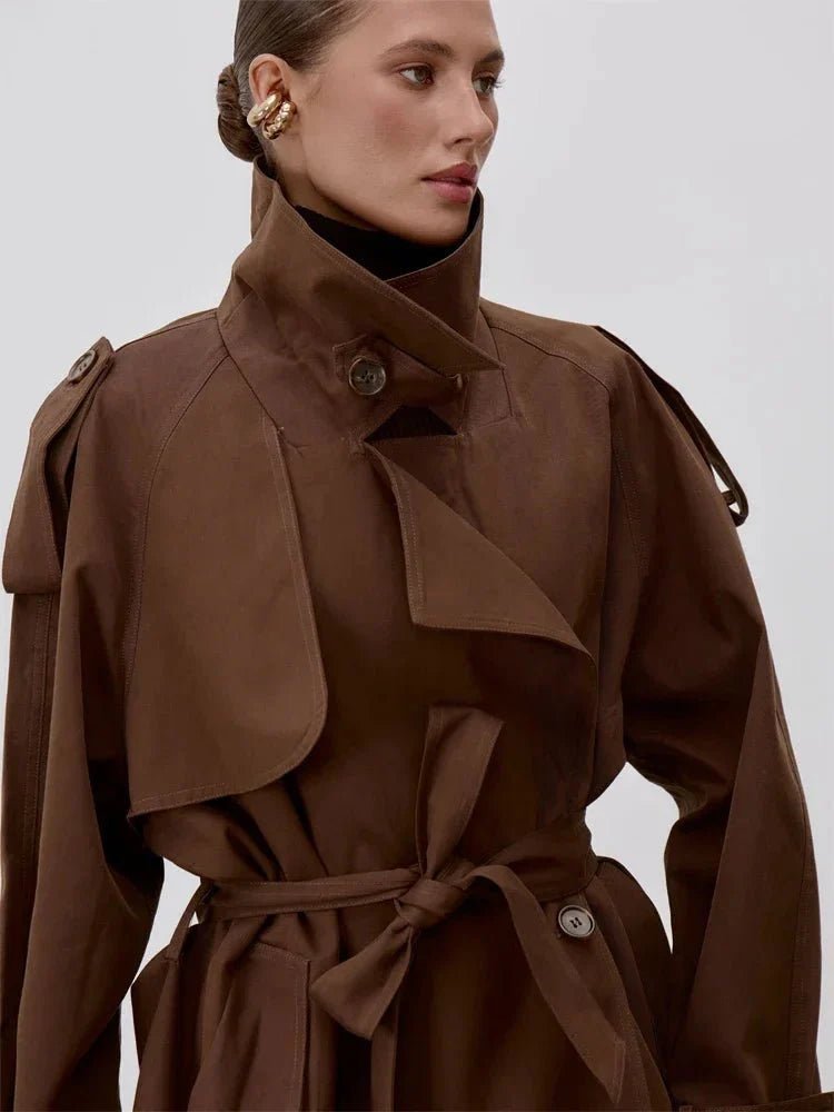 Sonia Lace Up Stand Collar Trenchcoat