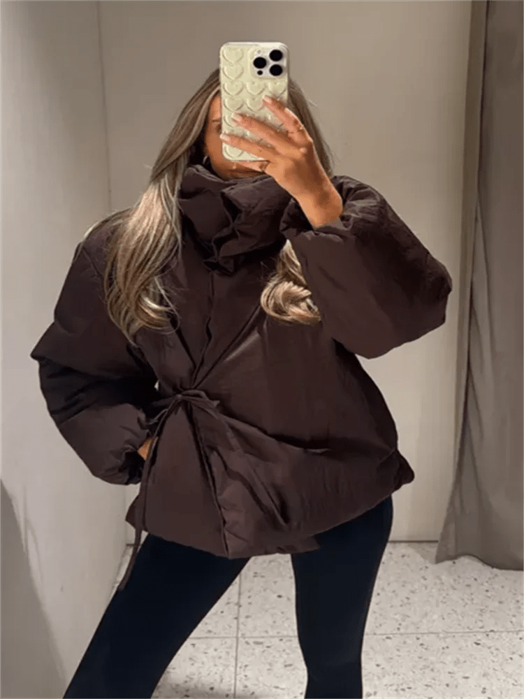 Suzy High Collar Tie-Up Puffer Jacket