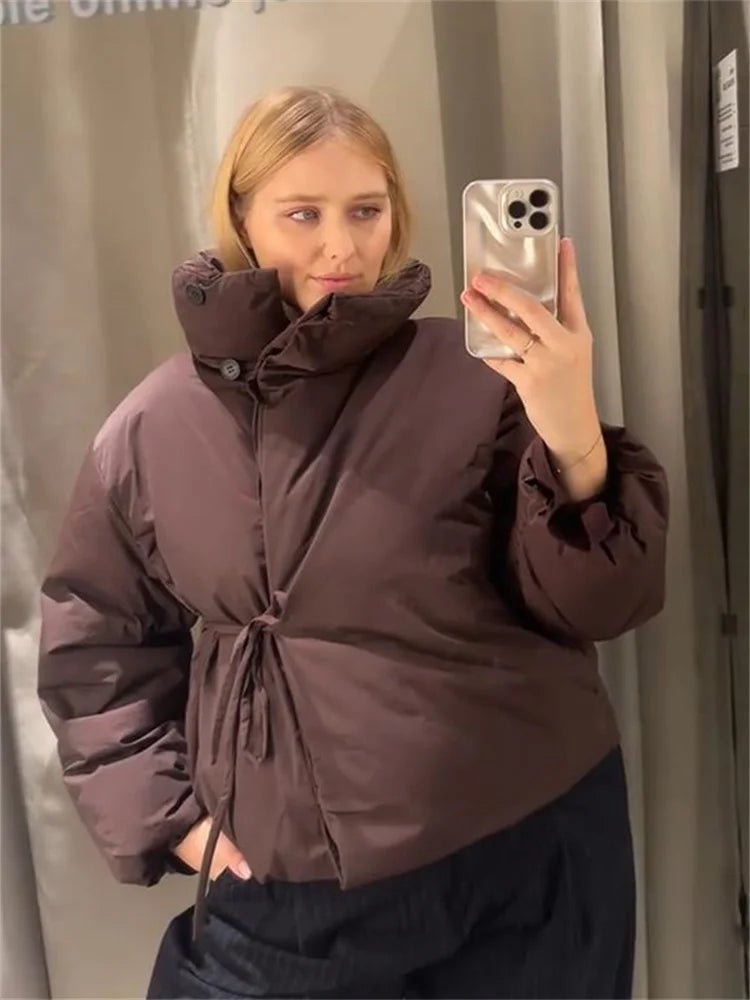 Suzy High Collar Tie-Up Puffer Jacket