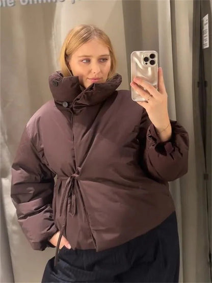 Suzy High Collar Tie-Up Puffer Jacket