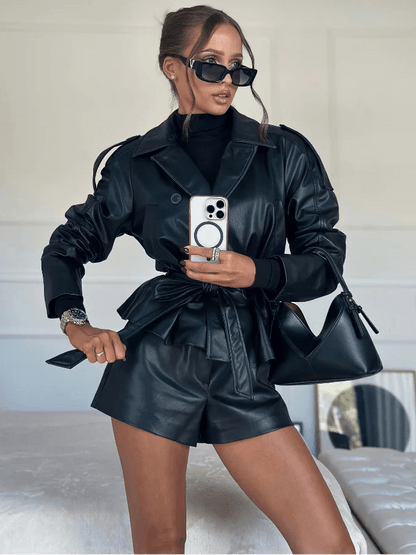 Tabitha Belted Faux Leather Jacket