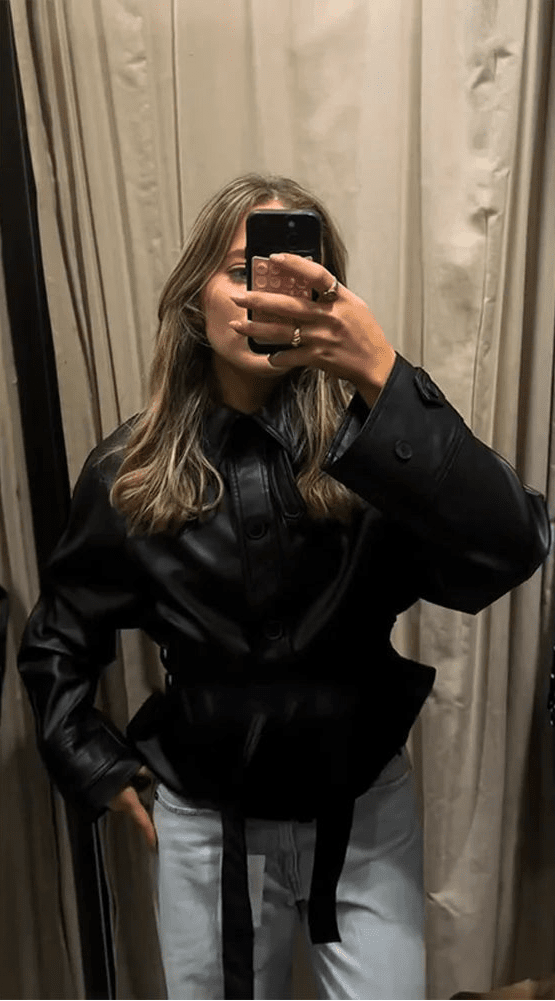 Tabitha Belted Faux Leather Jacket