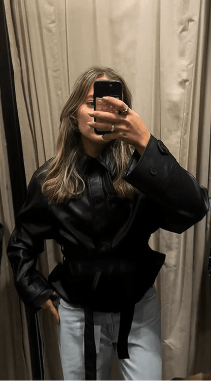Tabitha Belted Faux Leather Jacket