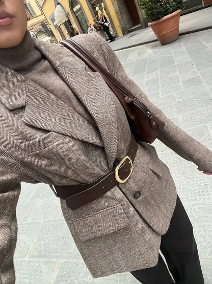 Yalina Herringbone Blazer with Belt