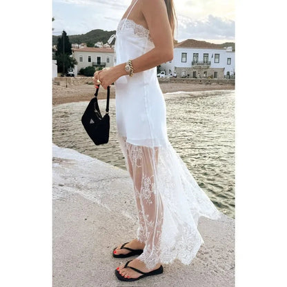 Tessa Satin Lace-Trim Maxi Dress