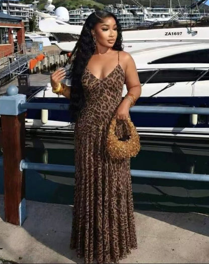 Hannah Leopard Print Sling Maxi Dress