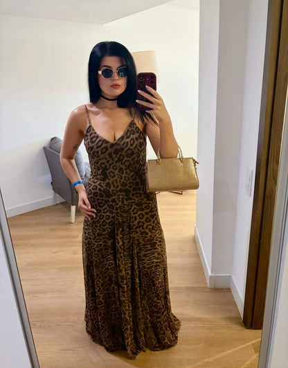 Hannah Leopard Print Sling Maxi Dress