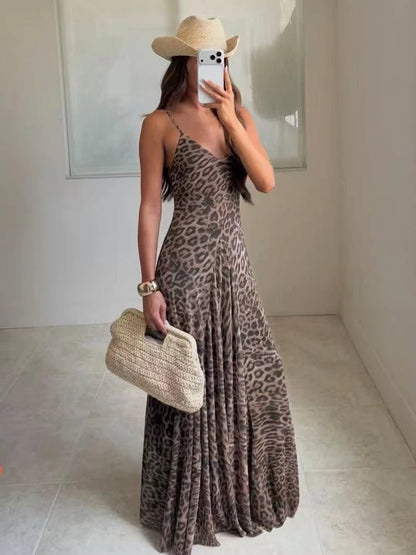Hannah Leopard Print Sling Maxi Dress