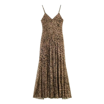 Hannah Leopard Print Sling Maxi Dress