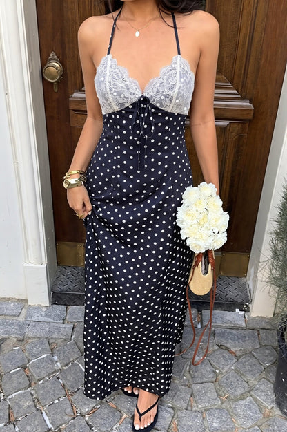 Zoe Polka Dot Halter Maxi Dress