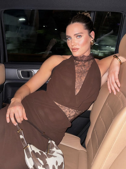 Beatrice Halter Lace Patchwork Maxi Dress