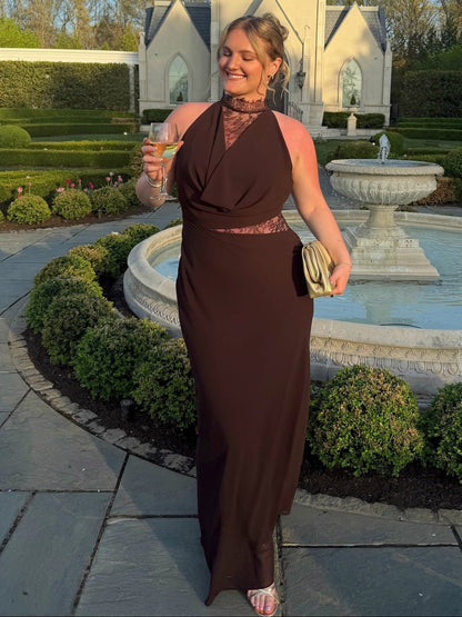 Beatrice Halter Lace Patchwork Maxi Dress