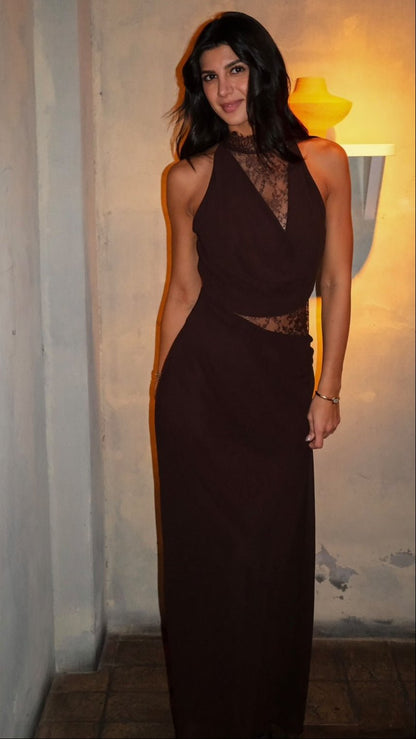 Beatrice Halter Lace Patchwork Maxi Dress