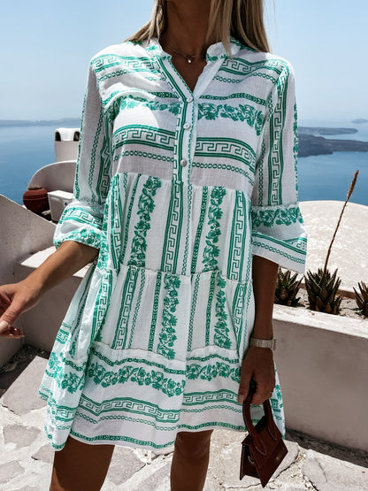 Beatrice Ruffle Boho Striped Mini Dress