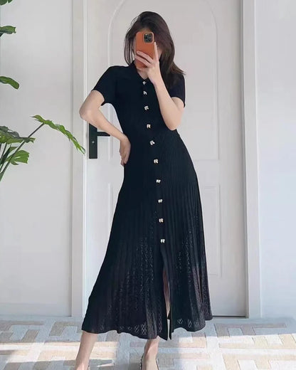 Affra Turn-Down Collar Knit Maxi Dress