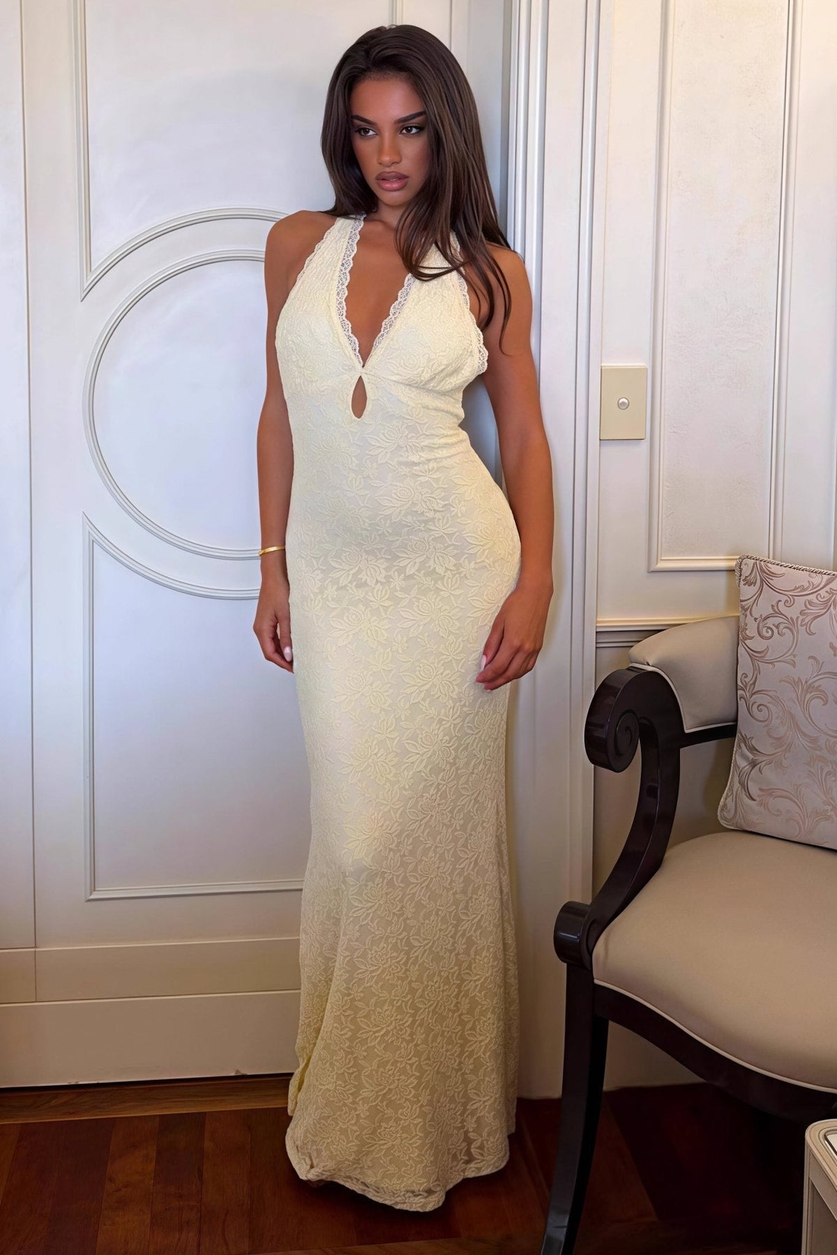 Hanna Lace Halter Bodycon Maxi Dress