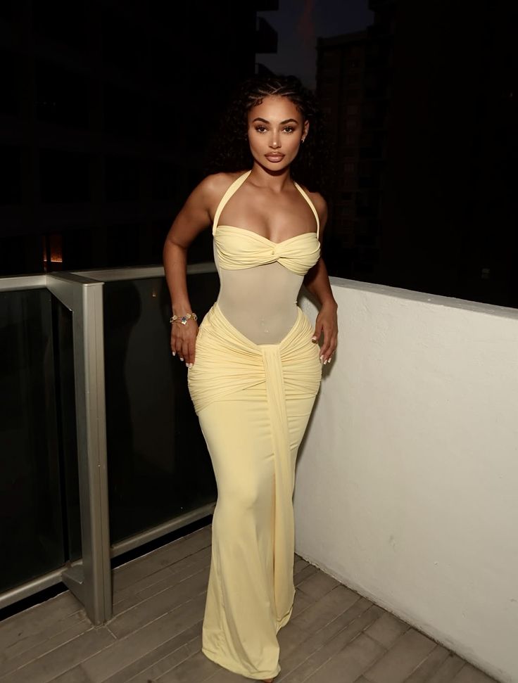 Bianca Mesh Waist Tie Cami Bodycon Maxi Dress